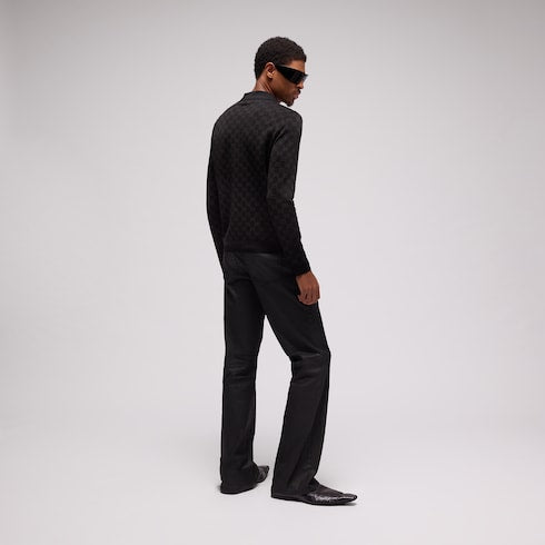 Flared coated cotton twill denim pants - black