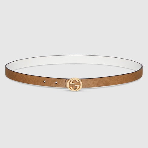 Reversible thin belt - white and beige leather