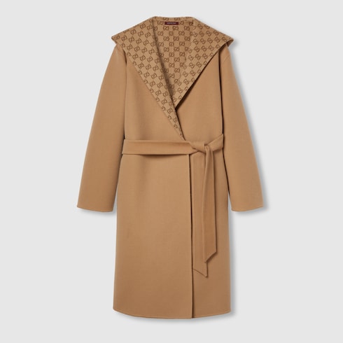 Reversible GG silk wool blend coat - camel and ebony