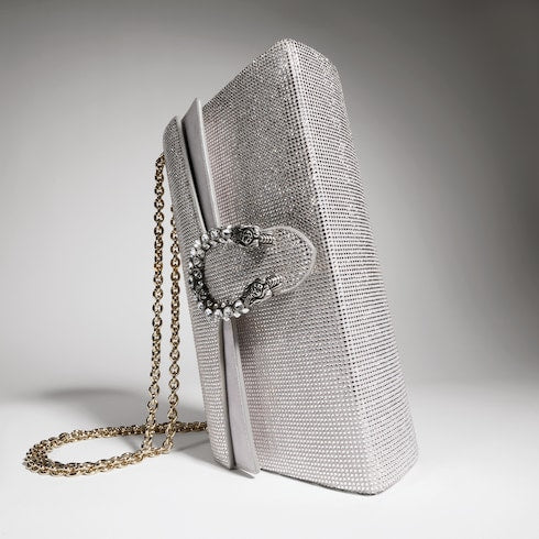 Dionysus crystal medium shoulder bag - silver suede