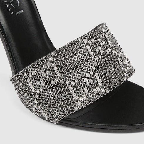 Women's crystal Bombshell slide sandal - black GG crystal