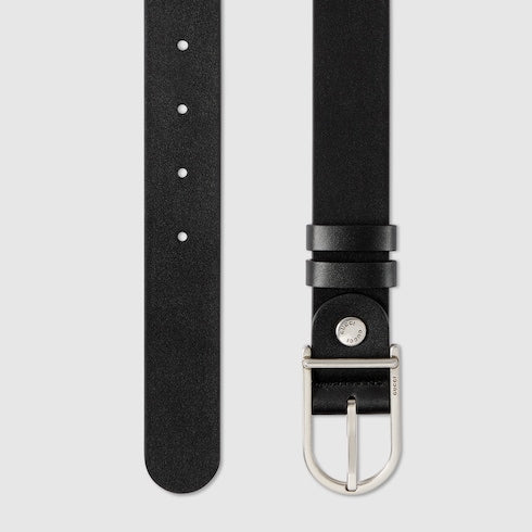 Reversible belt with rounded buckle - black GG leather and leather