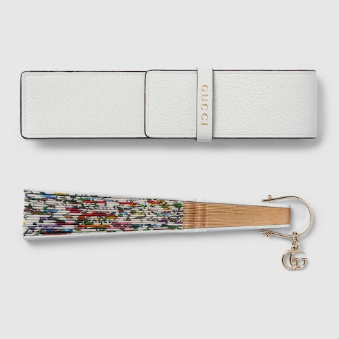 Small Flora print fan - white and multicolor