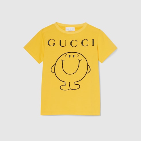 Children's cotton T-shirt with print - yellow
