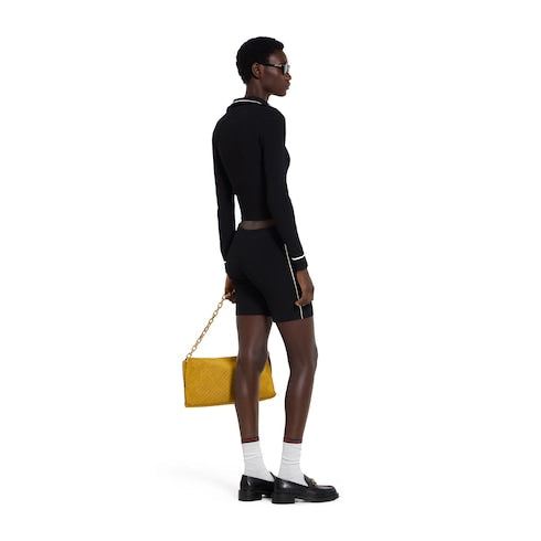 Ribbed shorts with intarsia - black
