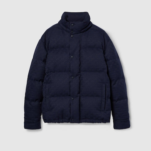 GG canvas down jacket - dark blue