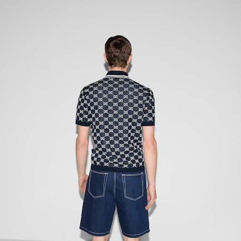GG cotton knit jacquard polo shirt - navy and white