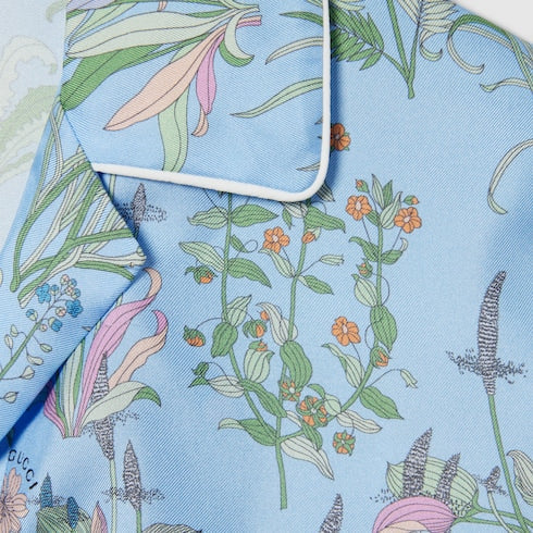Printed silk twill shirt - light blue