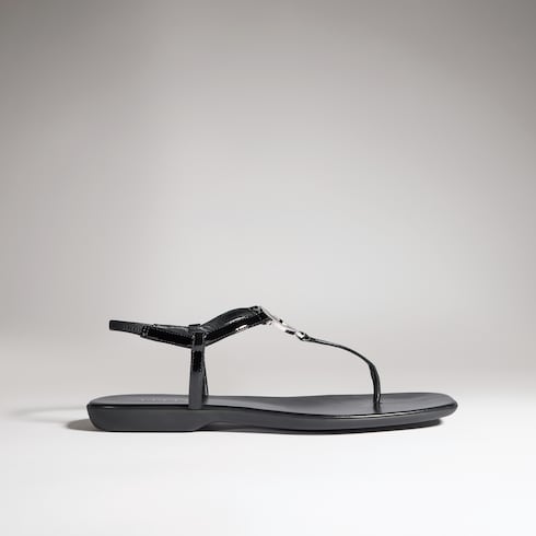 Women's thong sandal with Interlocking G - black patent leather