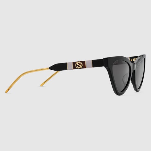 Black Acetate Cat Eye Sunglasses With Grey Lens - Black Acetate