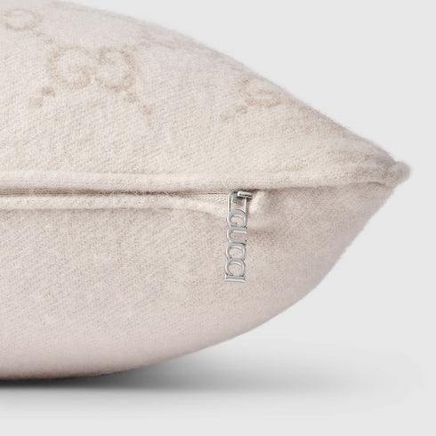 GG wool cashmere jacquard cushion - white and brown
