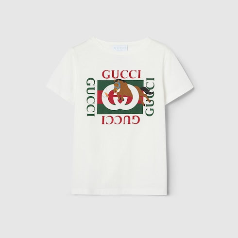Children's cotton T-shirt with print - white