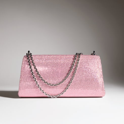 Dionysus crystal medium shoulder bag - light pink suede