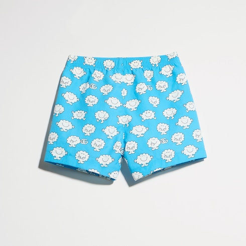 Baby nylon froissè swim shorts - light blue and white