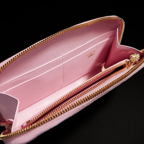 Zip around wallet with bamboo - light pink leather