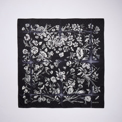 Printed silk jacquard carré - black and white