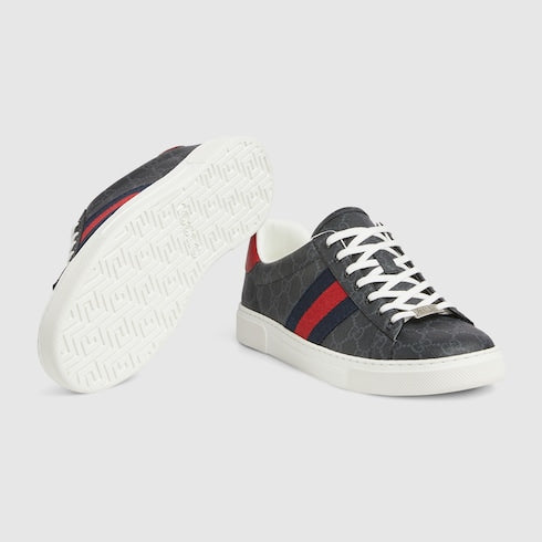 Men's Gucci Ace sneaker with Web - black GG Supreme canvas