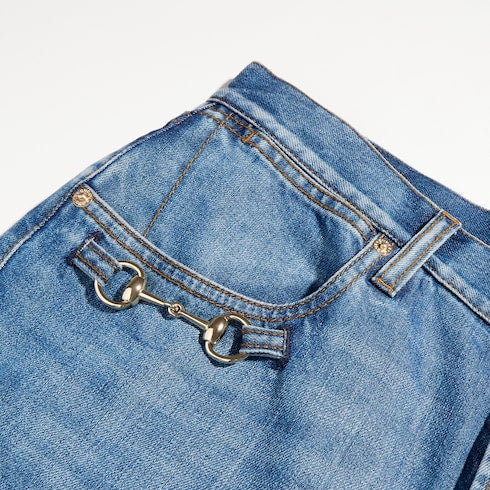 Bootcut cotton denim pants with Horsebit - blue