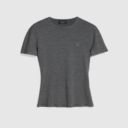 Silk jersey T-shirt with embroidery - grey