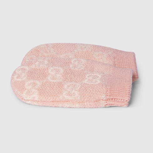 Baby GG wool mittens - light pink and white