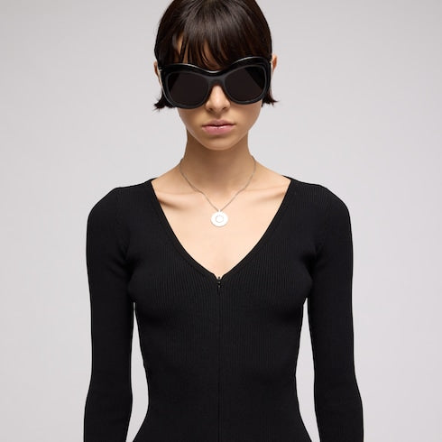 Rib viscose top zip cardigan - black