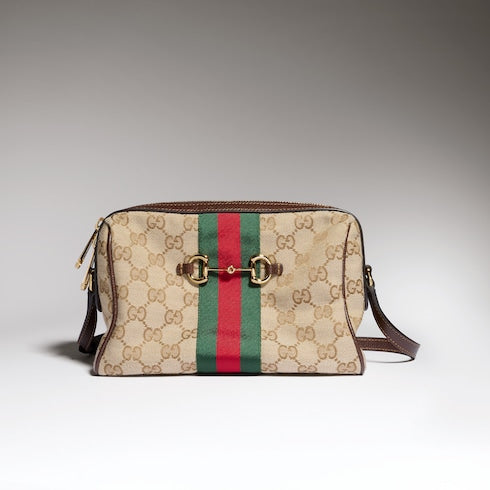 Gucci Horsebit Web small camera bag - sand and brown GG canvas