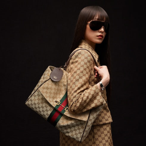 Paparazzo large top handle bag - sand and brown GG canvas
