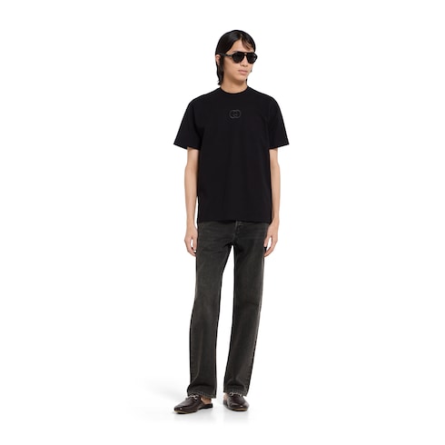 Cotton jersey T-shirt with embroidery - black