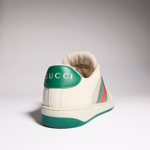 Women's Screener sneaker - white mesh, beige leather