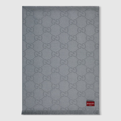 GG wool silk jacquard blanket - grey
