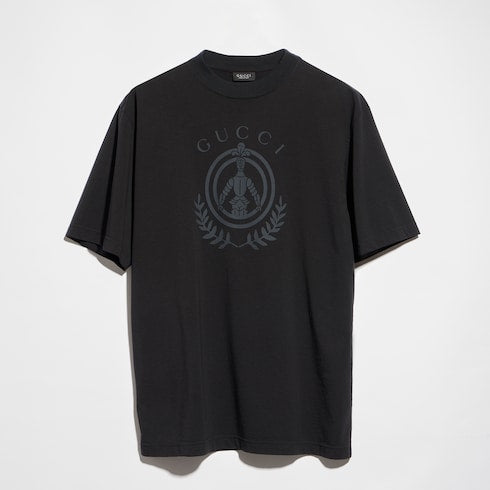 Cotton jersey T-shirt with print - black
