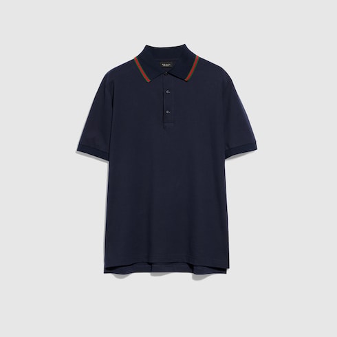 Cotton jersey piquet polo shirt - dark blue