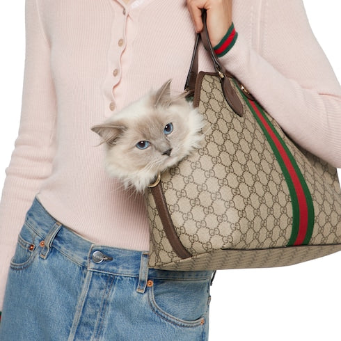 GG Monogram small pet tote bag - beige and dark brown fabric
