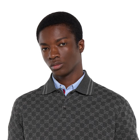 GG cotton piquet jacquard polo shirt - black and grey