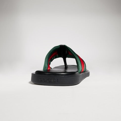 Men's thong sandal with Interlocking G - green and red nylon
