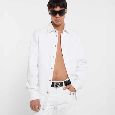 Washed certified cotton denim shirt - white