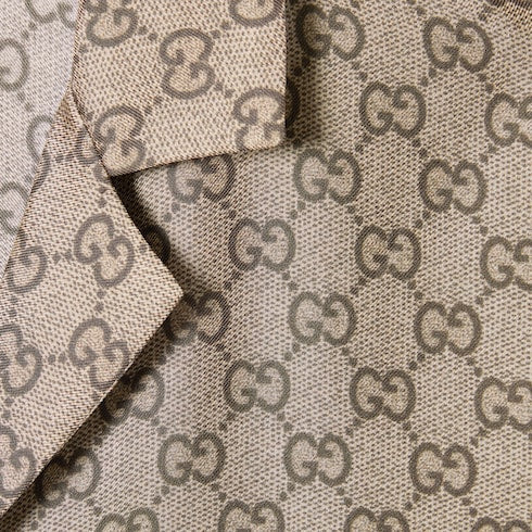 Printed silk twill bowling shirt - beige and dark brown