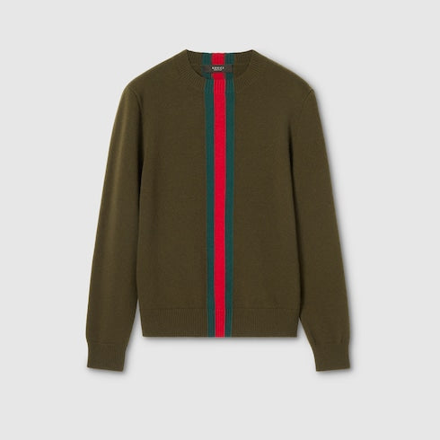 Knit wool sweater with Web intarsia - dark green