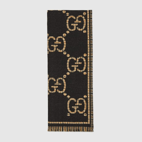 Check GG wool scarf - black and beige