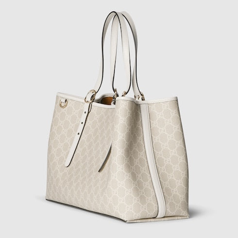 GG Emblem large tote bag - beige and white GG fabric