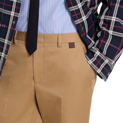 Cotton twill pants with Web detail - beige