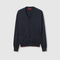 Wool knit cardigan with Web - dark blue