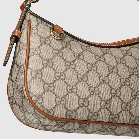 GG Emblem small shoulder bag - beige and dark brown fabric