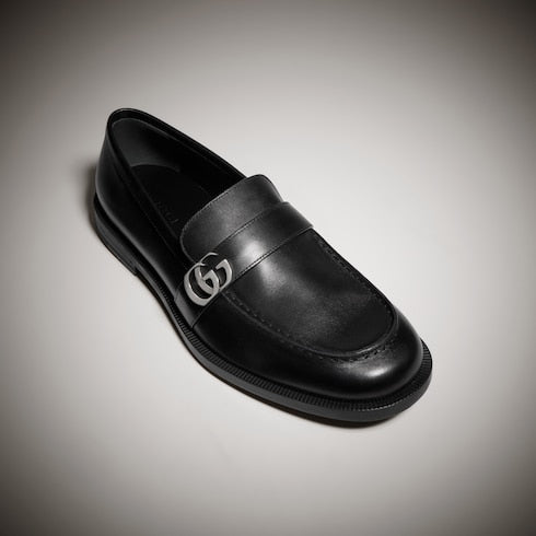 Men's loafer with Double G - black brushed leather