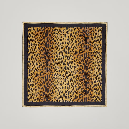 Printed silk twill carré - brown and black