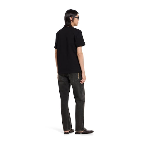 Cotton jersey T-shirt with embroidery - black