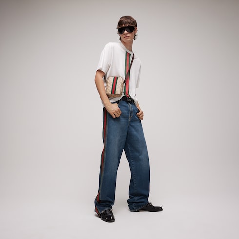 Cotton denim pants with Web insert - blue