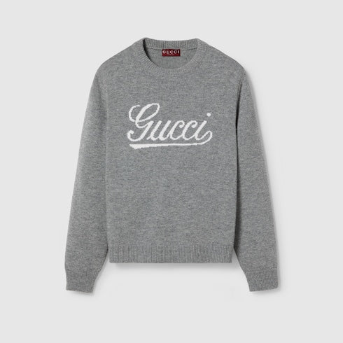 Wool sweater with Gucci intarsia - grey
