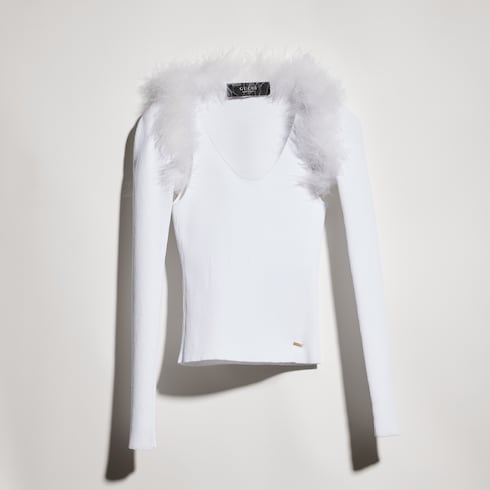 Rib viscose tank top with cardigan - white