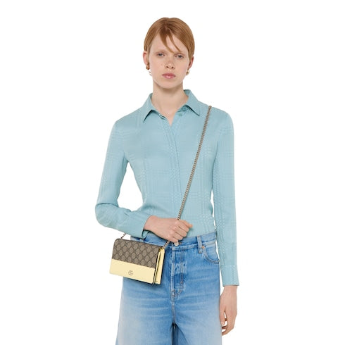 Bi-color GG Marmont wallet on chain - light yellow leather